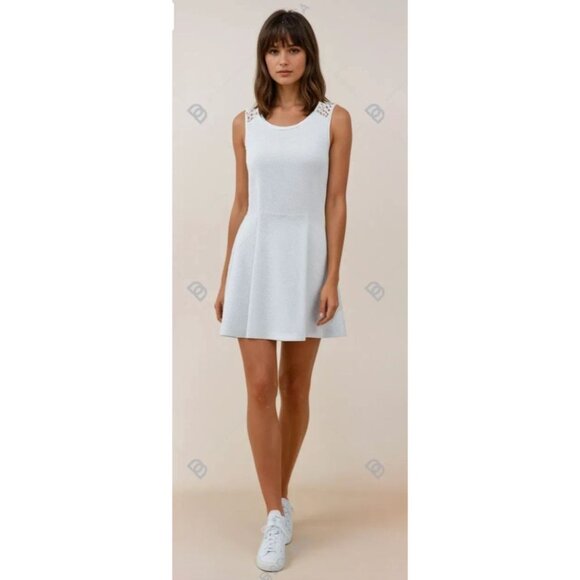 Ann Taylor Fit & Flare Crochet Waffle Knit Cotton Lined Dress White Graduation 8 - Picture 1 of 13